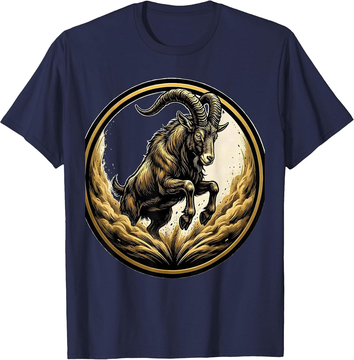 Men's Angry Charging Goat with Dust Trail Graphic T-Shirt - Navy Blue