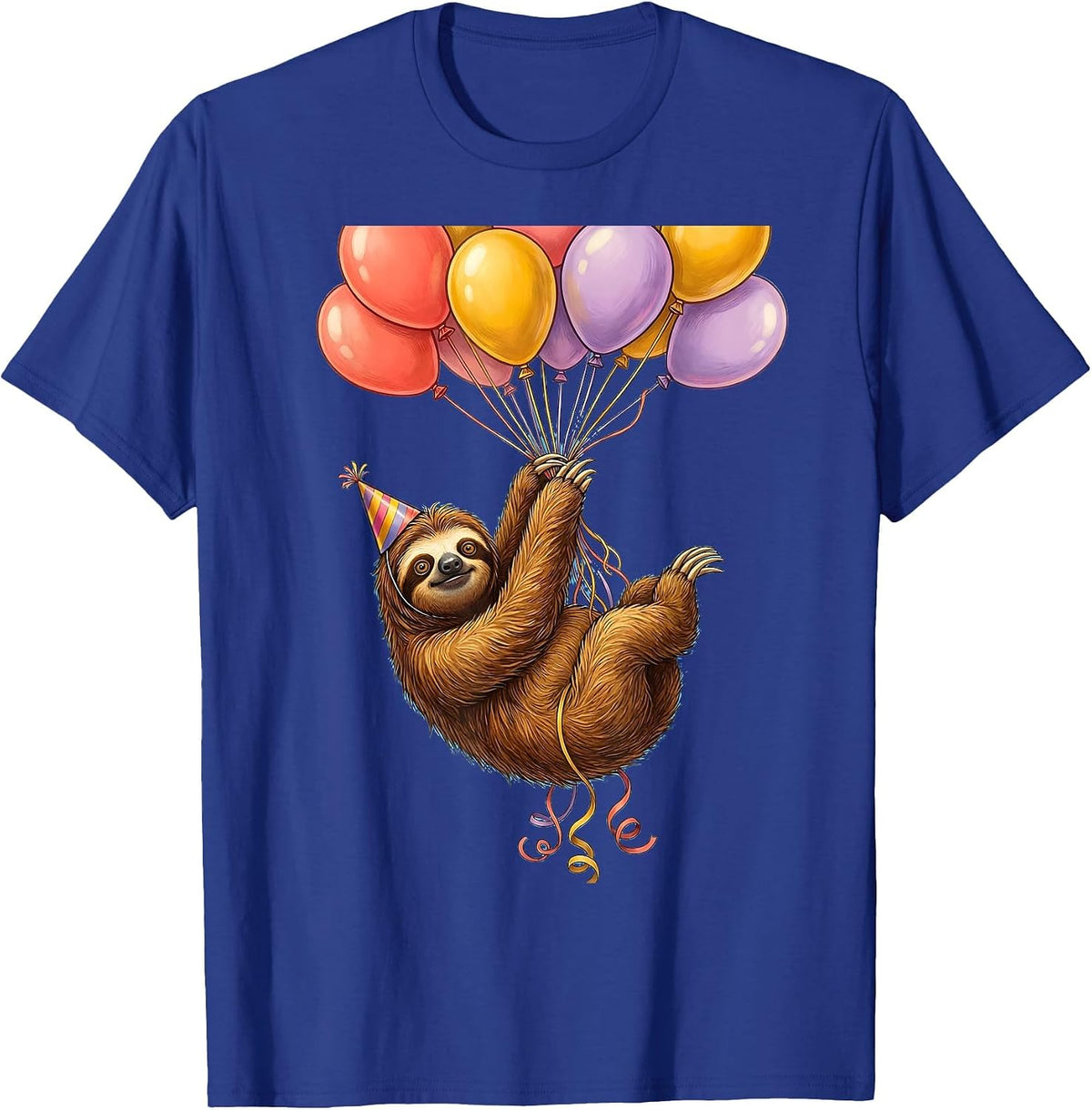 Sloth Birthday Balloon Funny Birthday Gift T-Shirt - Royal Blue