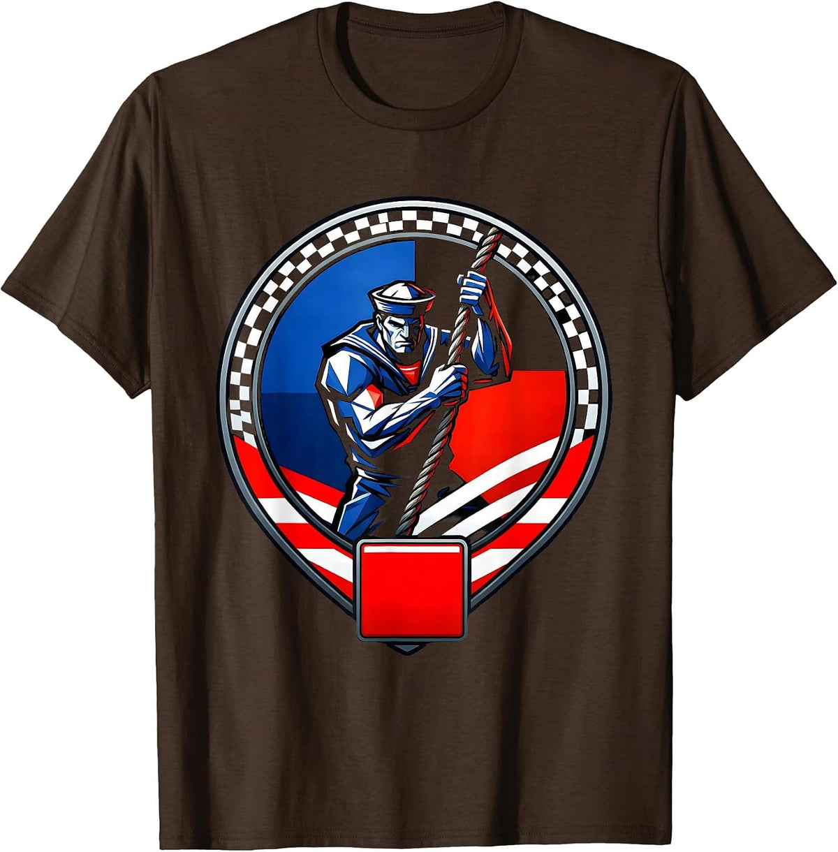 Muscular Sailor Climbing Ship Rope Rigging T-Shirt - Brown
