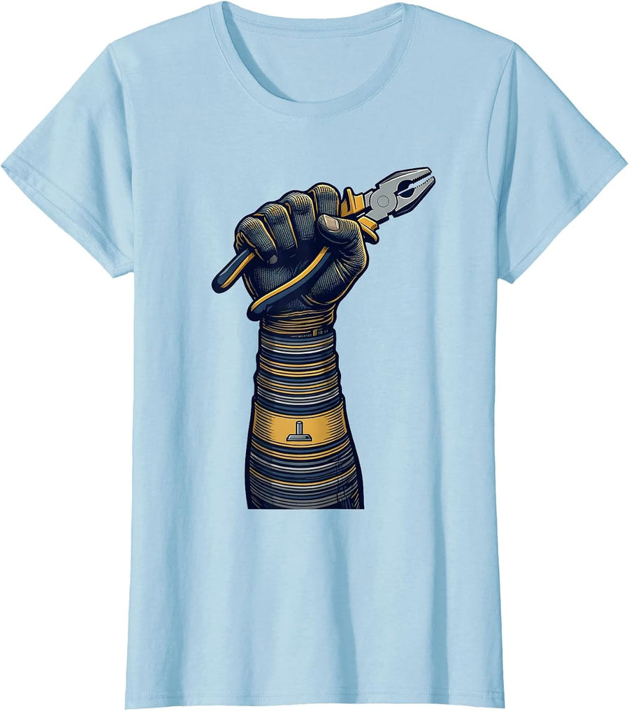 Women's Electrician Fist Wire Code Humor Gift T-Shirt - Baby Blue