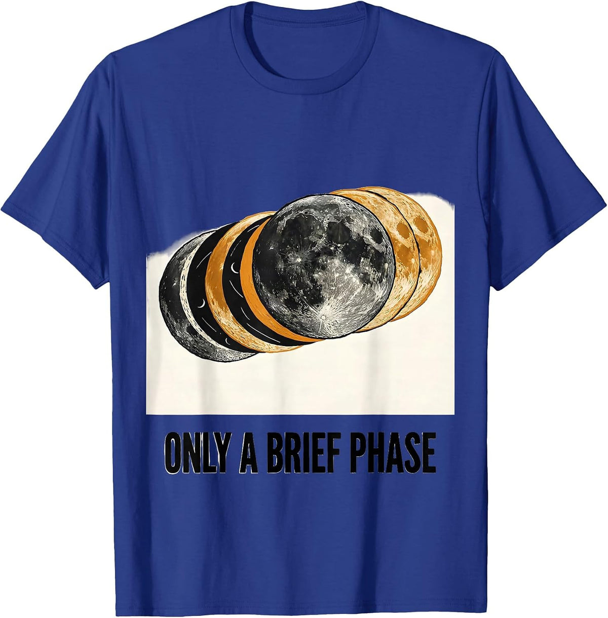 Only A Brief Phase Linocut Moon Phases Astronomy Lunar Cycle T-Shirt - Royal Blue