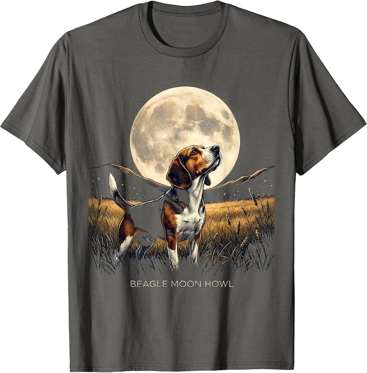 Men's Beagle Moon Howl Vintage 90s Retro Animal T-Shirt - Asphalt Grey