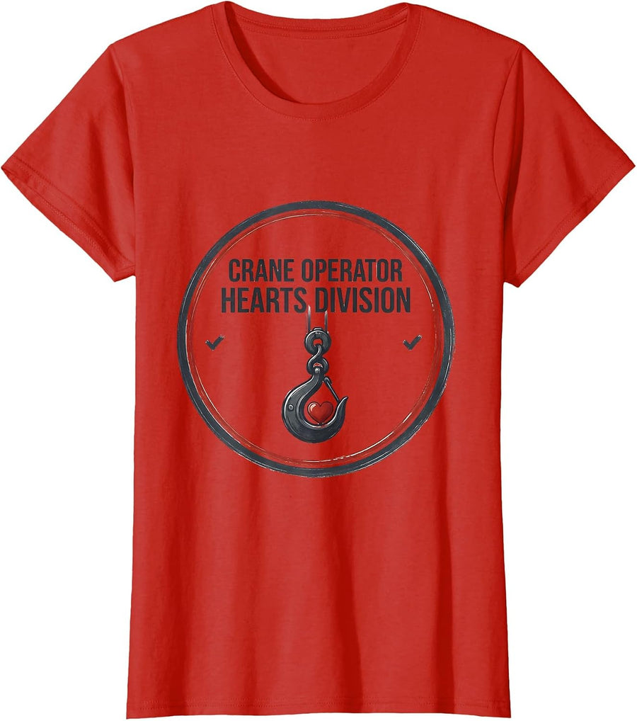 Women's Crane Operator Hearts Division Funny Valentines Day Boys T-Shirt - Red