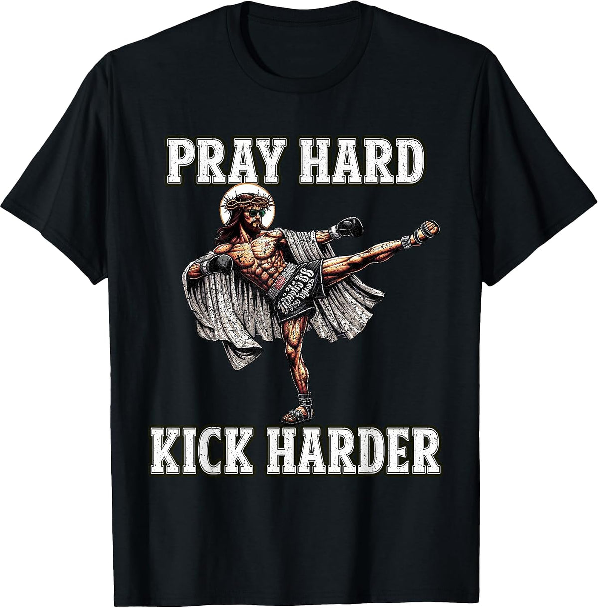 Funny Muay Thai Lord Jesus Thai Boxing Kickboxing Christian T-Shirt - Black