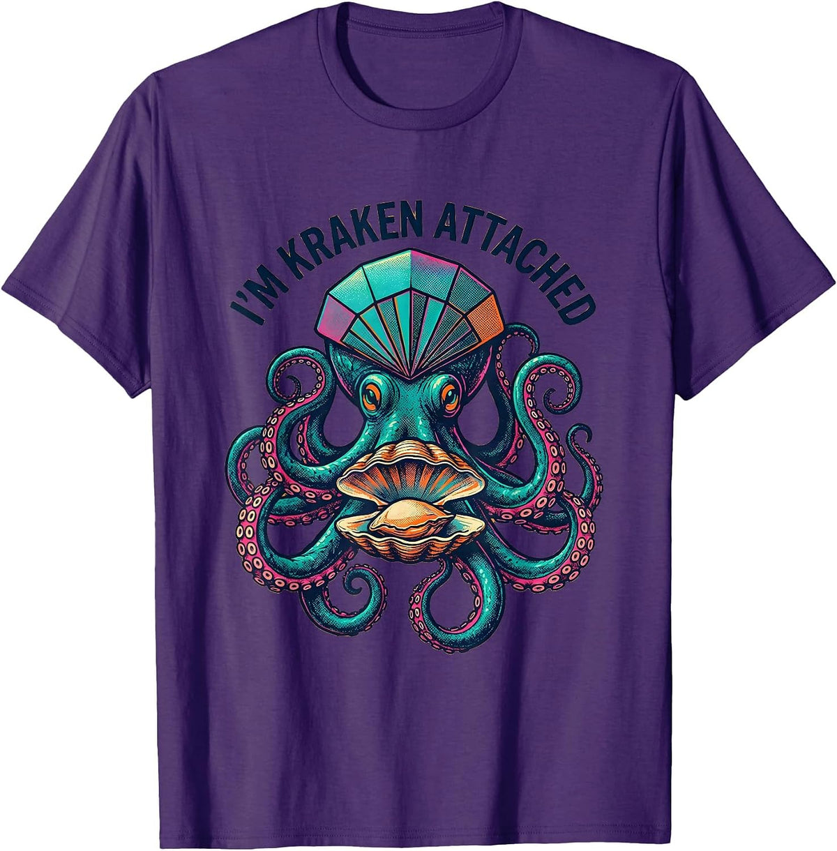 I'm Kraken Attached Risograph Octopus Kraken Sea Monster T-Shirt - Purple