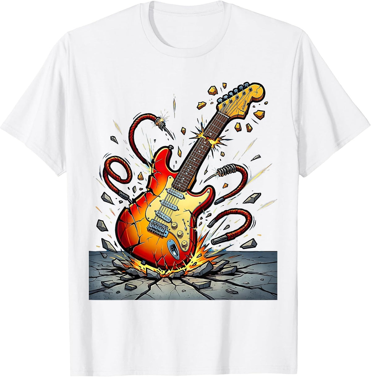 Men's Punk Guitar Smash Graphic Tee T-Shirt - White