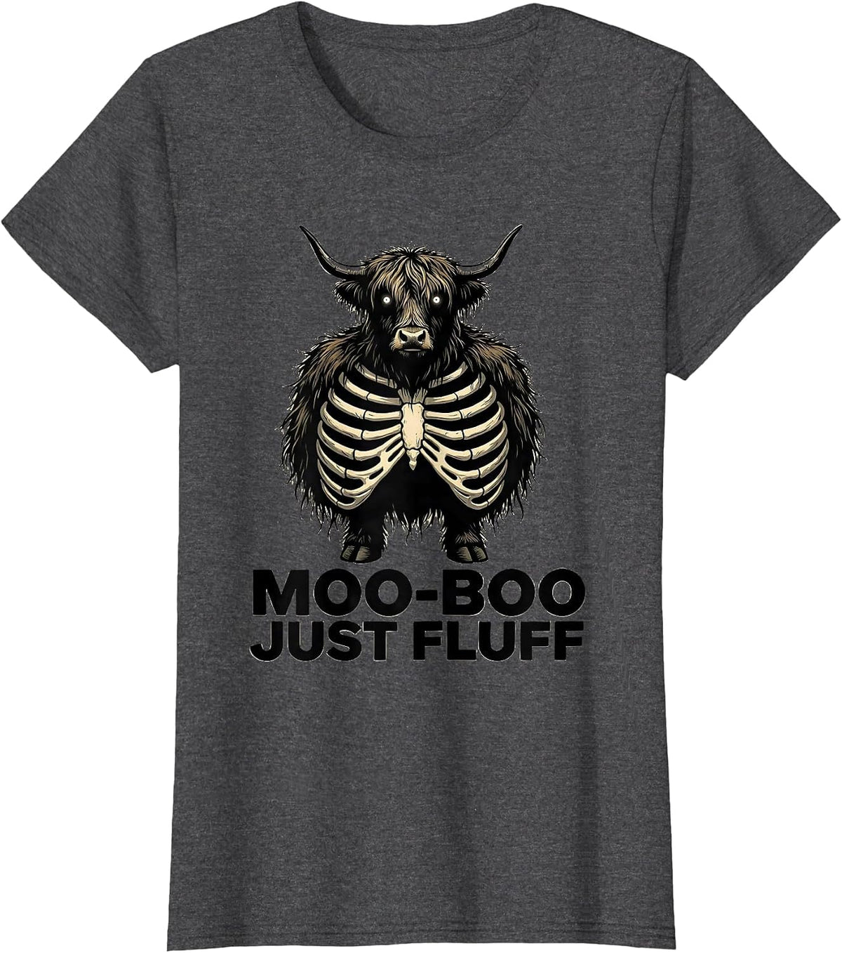 Women's Moo-BOO, Just Fluff Cute Highland Cow Halloween Fall Costume T-Shirt - Dark Heather Grey