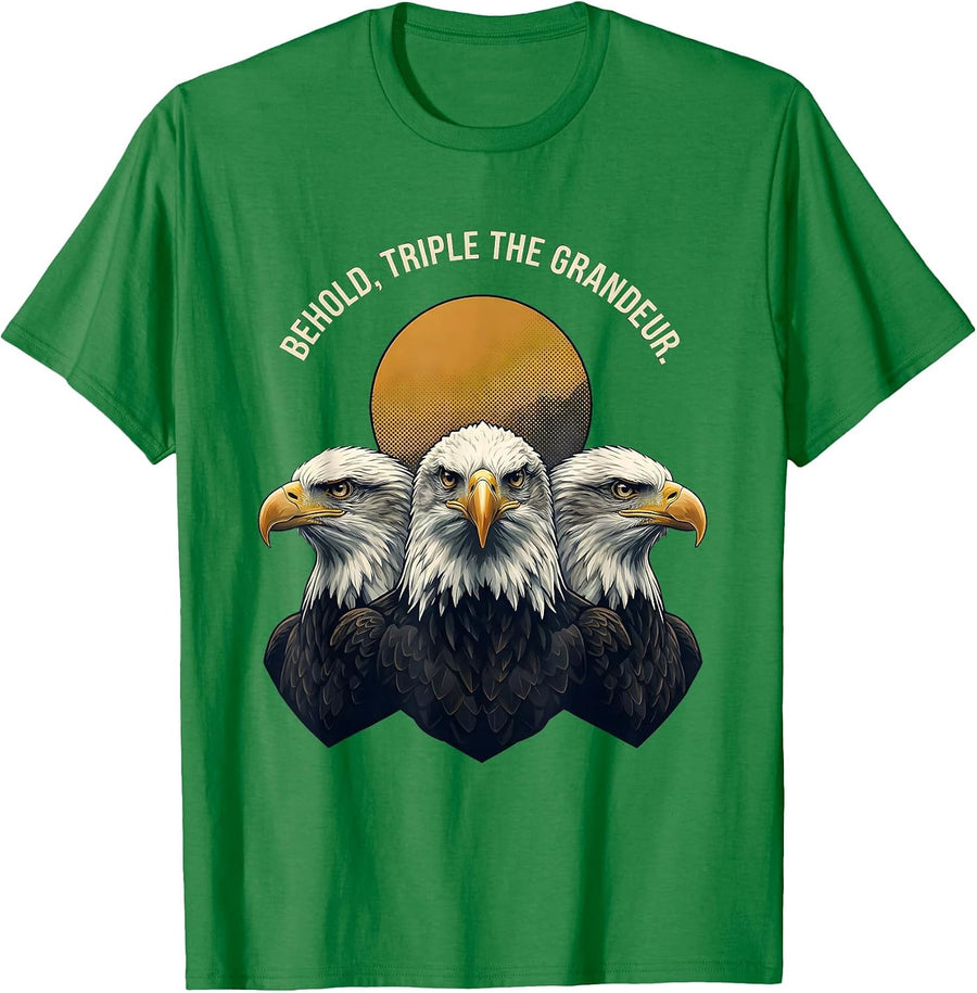 Men's Behold, Triple The Grandeur Bald Eagle Wildlife Nature Lover T-Shirt - Kelly Green