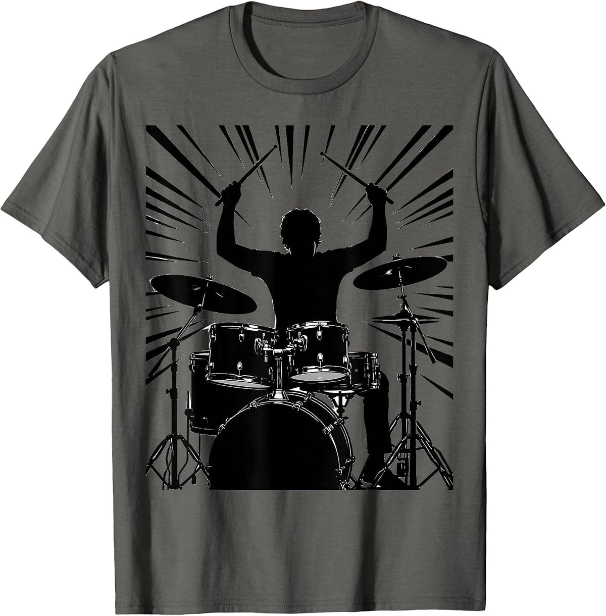 Drummer With Flying Drumsticks Concert Graphic T-Shirt - Asphalt Grey