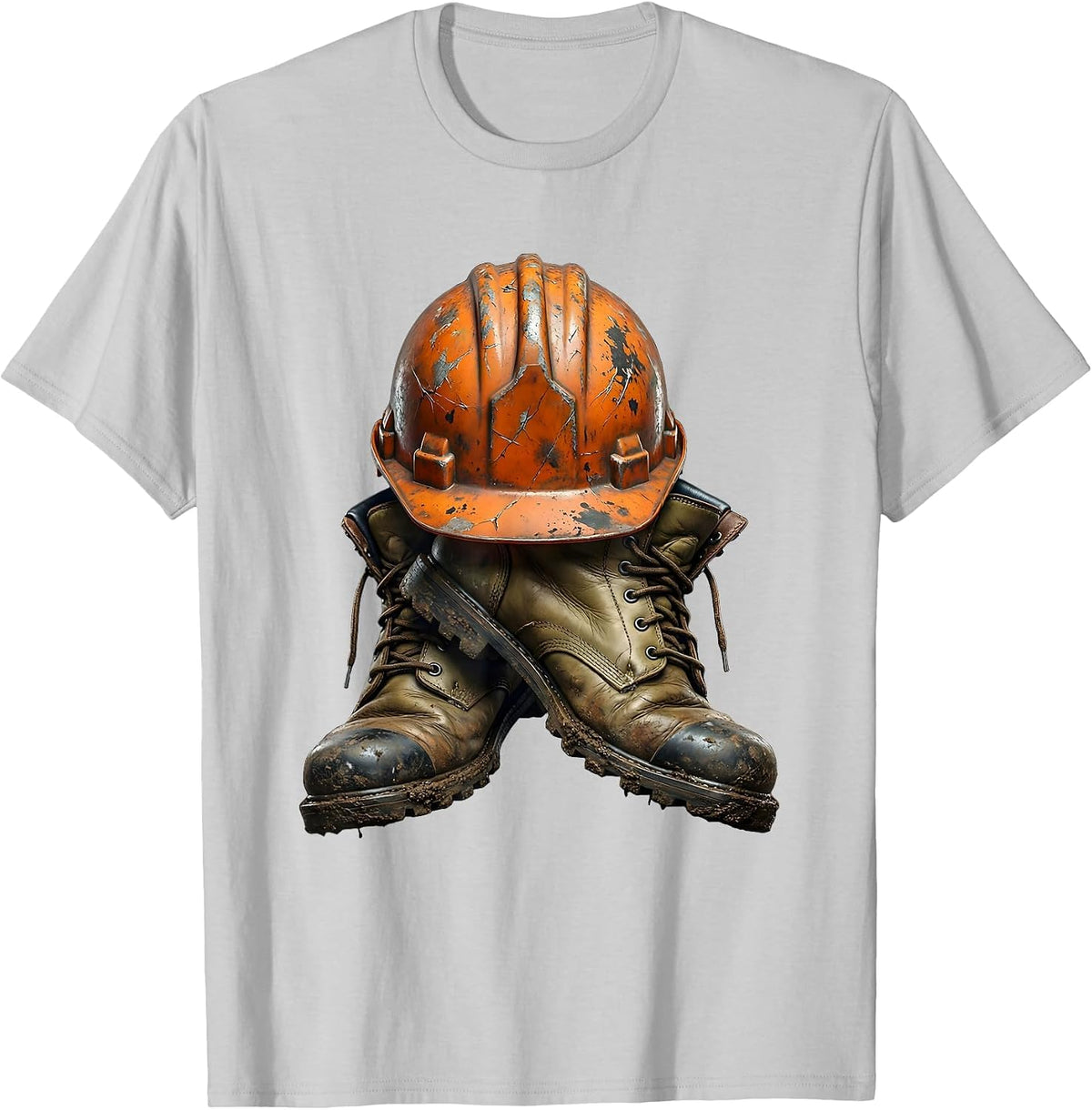 Men's Hard Hat and Work Boots Crossed Tools Graphic T-Shirt - Silver Grey