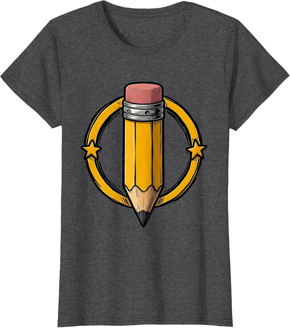 Women's Worn Eraser Pencil Preschool Teacher Graphic T-Shirt - Dark Heather Grey