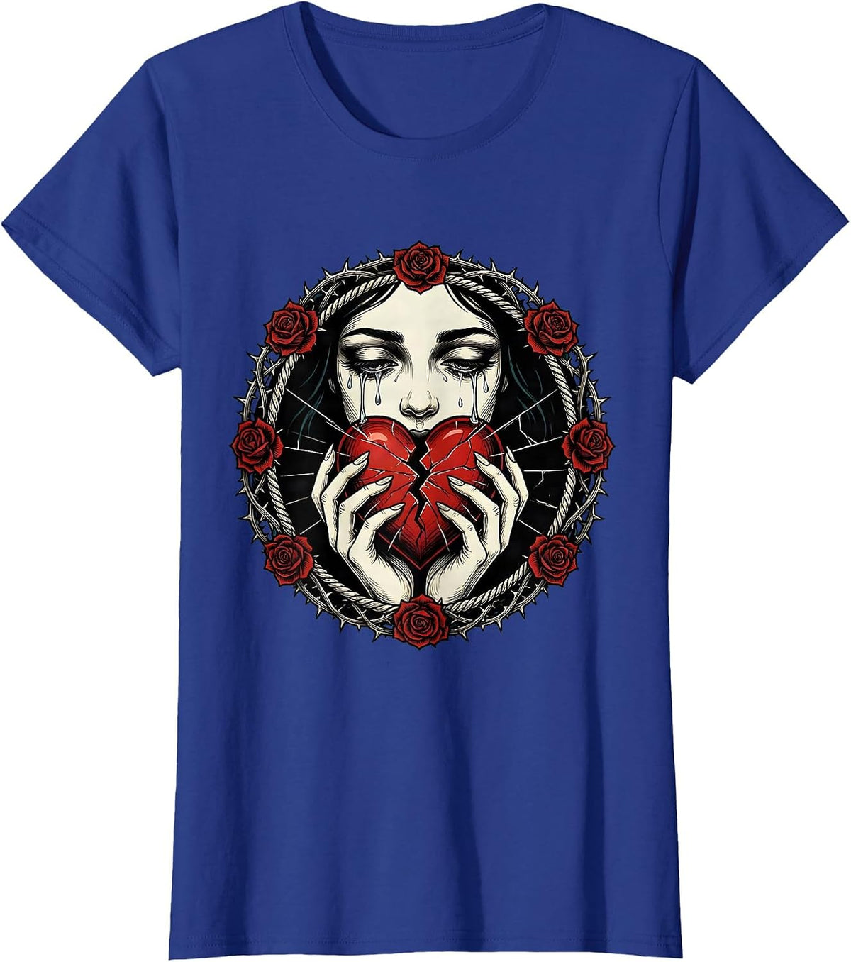 Women's Emo Broken Heart Glass Shard Illustration T-Shirt - Royal Blue