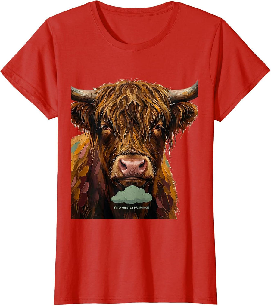 Women's I'm A Gentle Nuisance Funny Highland Cow Novelty Humor T-Shirt - Red