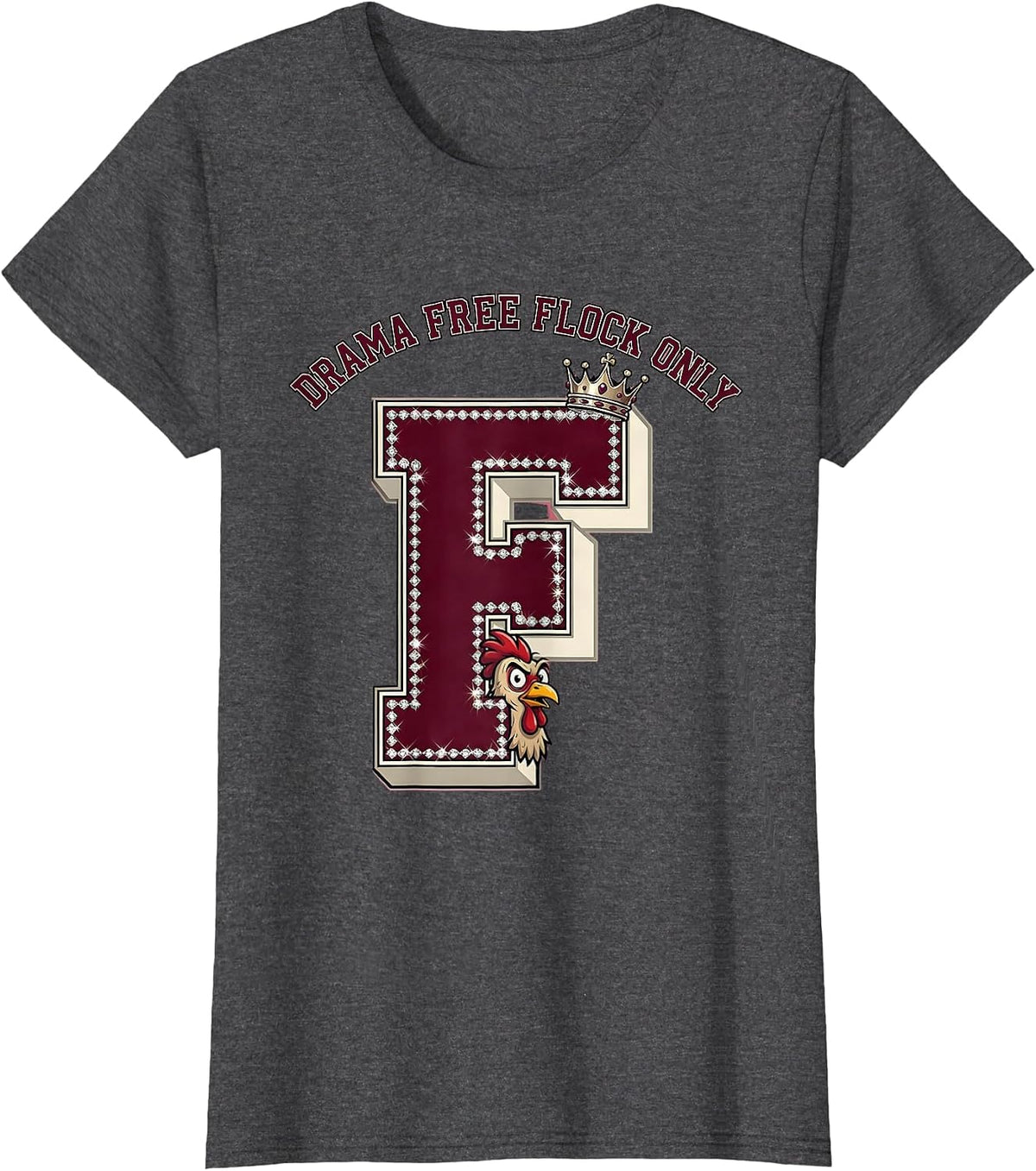 Women's Drama Free Flock Only Chicken Design T-Shirt - Dark Heather Grey