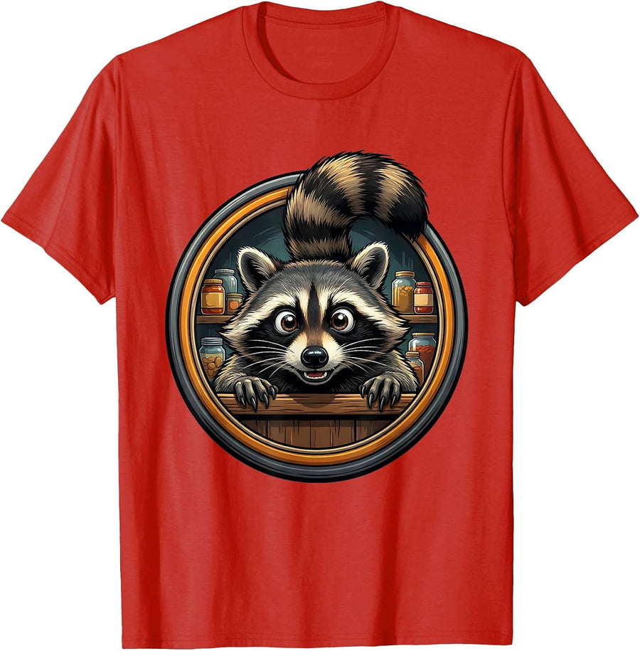 Men's Glowing Eyes Raccoon in the Dark Pantry T-Shirt - Red