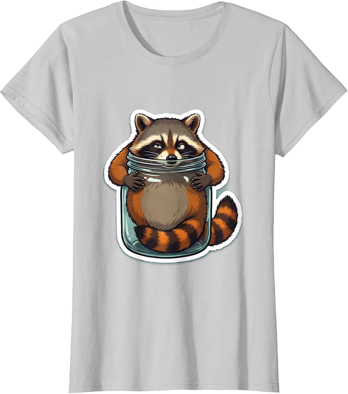 Women's Funny Raccoon Stuck in a Jar Illustration T-Shirt - Silver Grey