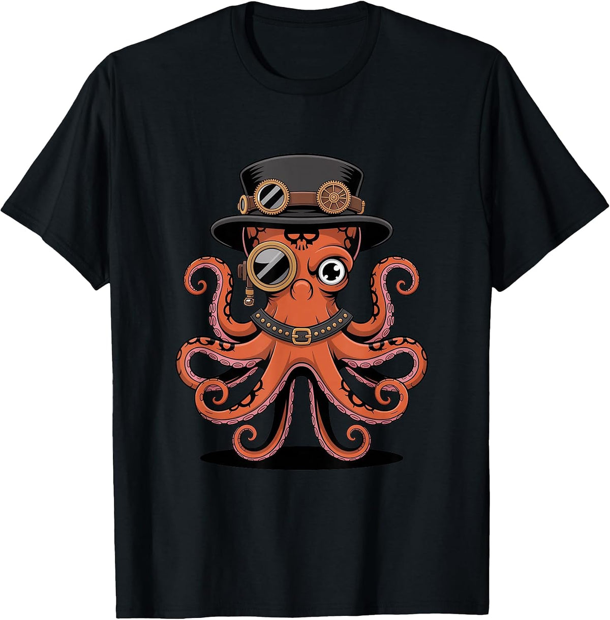 Octopus in Steampunk Style T-Shirt - Black