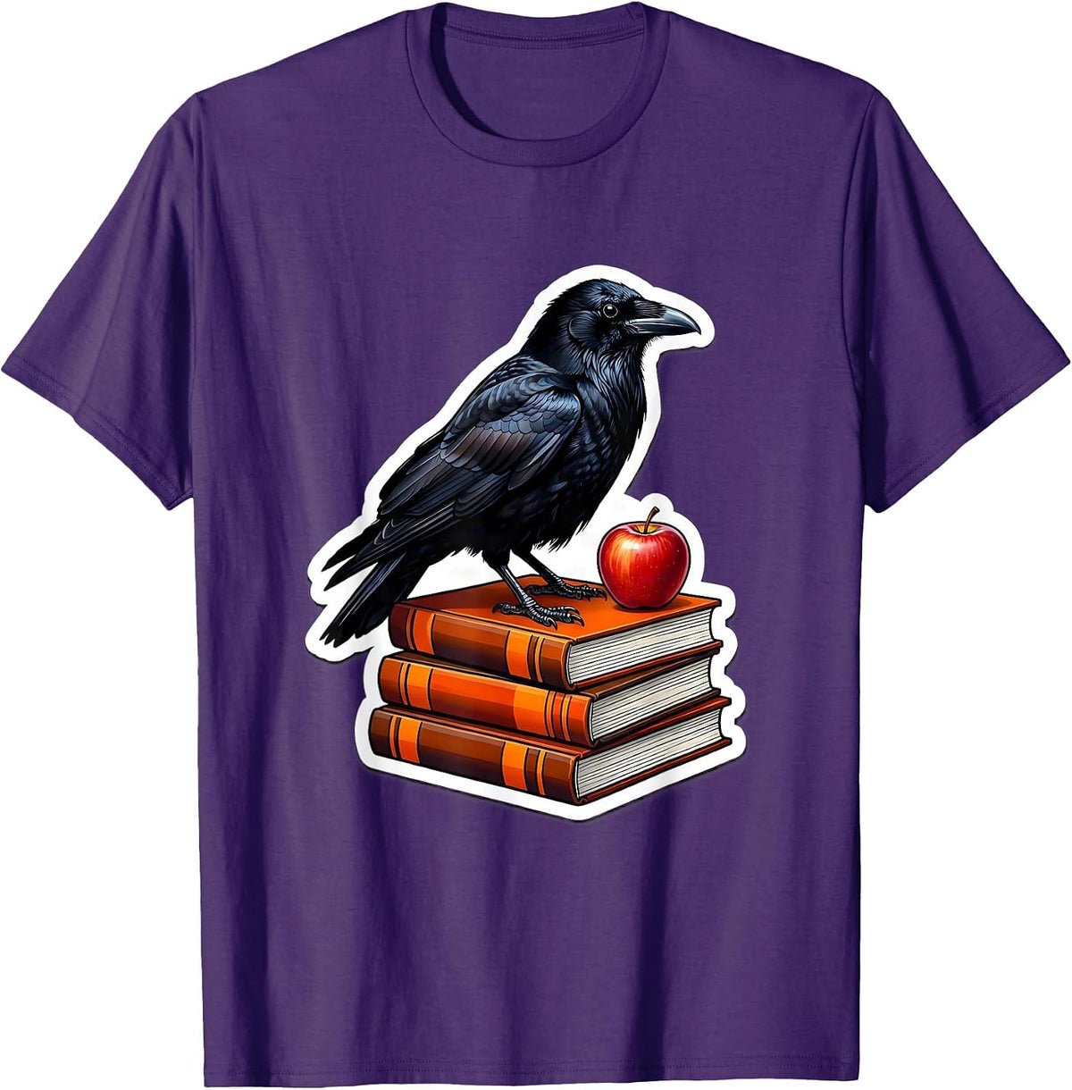 Halloween Crow on Textbooks Teacher Design T-Shirt - Purple