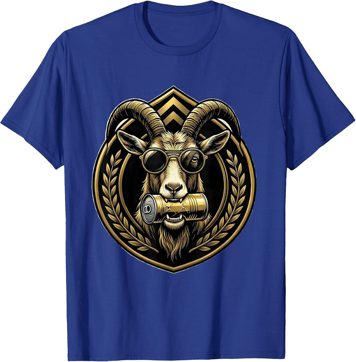 Men's Cool Goat Eating Tin Can With Tiny Sunglasses T-Shirt - Royal Blue