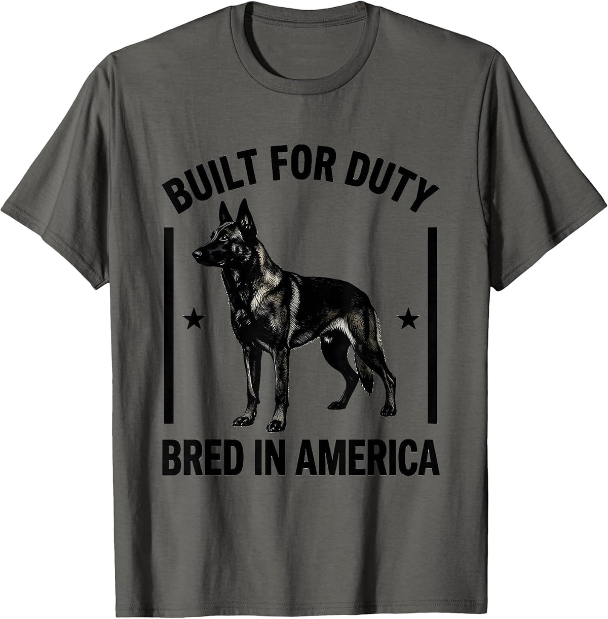 Men's Built For Duty, Bred In America Belgian Malinois Dog Breed T-Shirt - Asphalt Grey