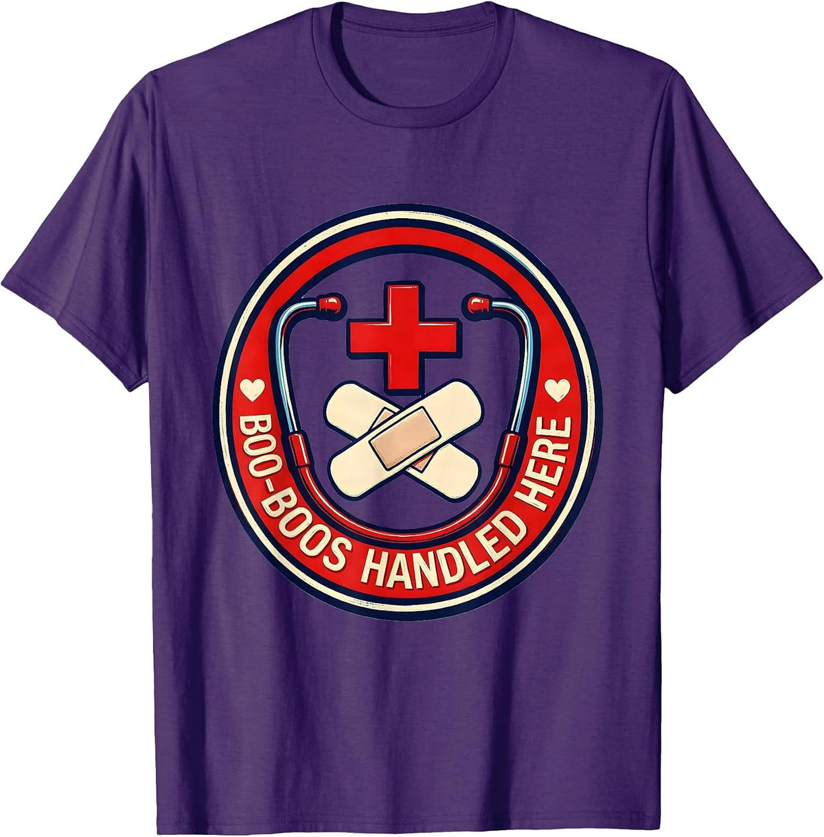 Boo-Boos Handled Here School Nurse Design T-Shirt - Purple