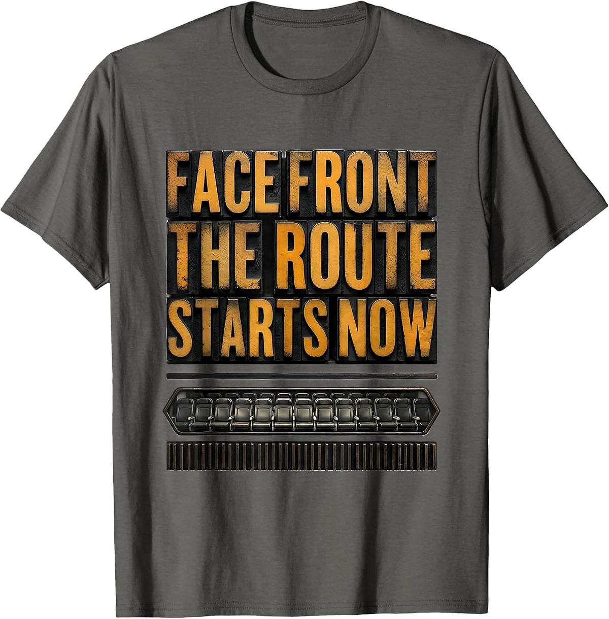 Men's Face Front The Route Starts Now Funny School Bus Driver T-Shirt - Asphalt Grey