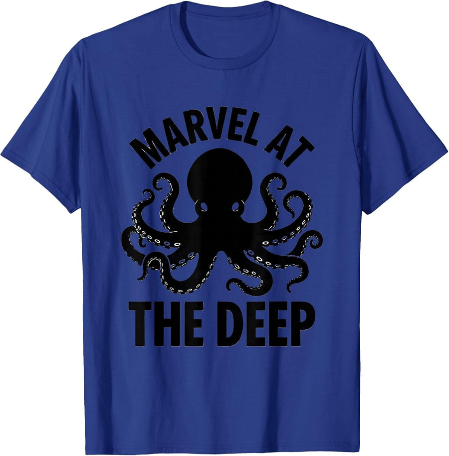 Marvel At The Deep Octopus Lover Ocean Creature Art T-Shirt - Royal Blue