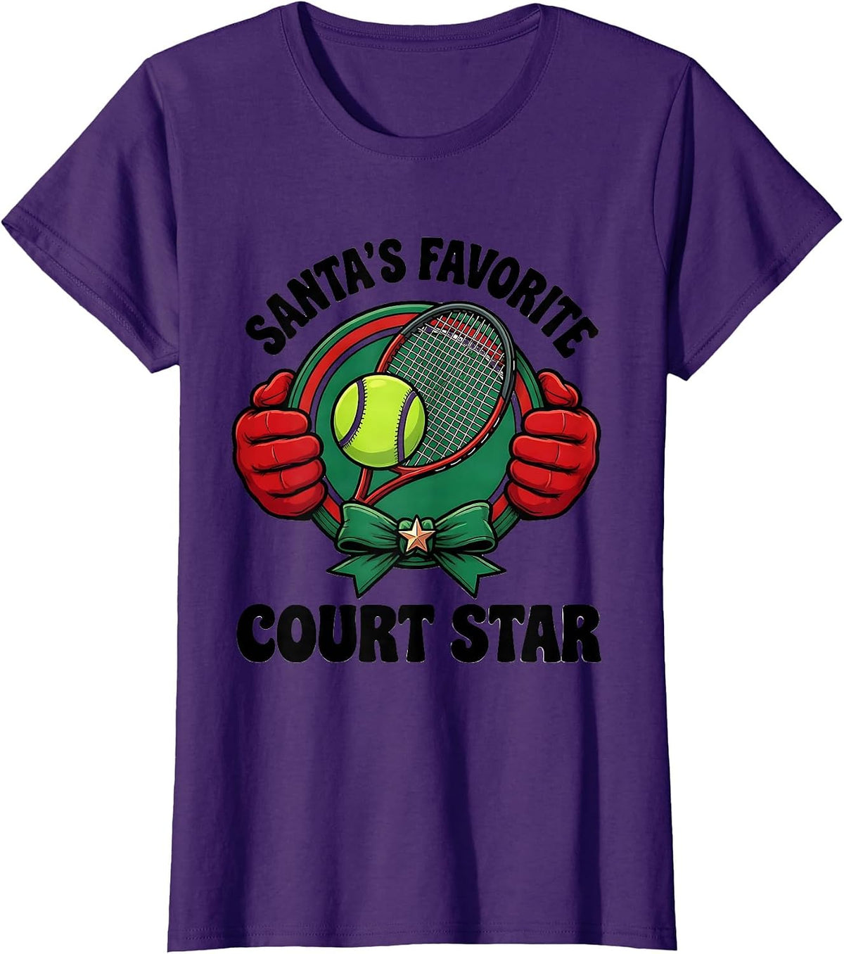 Women's Santa's Favorite Court Star Funny Christmas Tennis Player T-Shirt - Purple