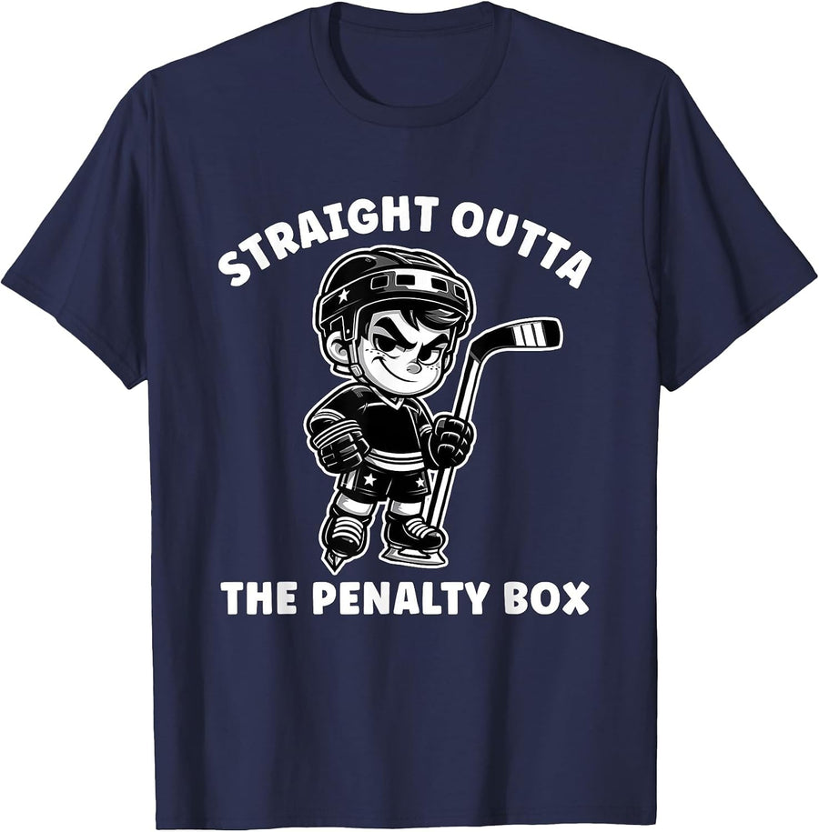 Youth Ice Hockey Funny Straight Outta Penalty Box Boys T-Shirt - Navy Blue