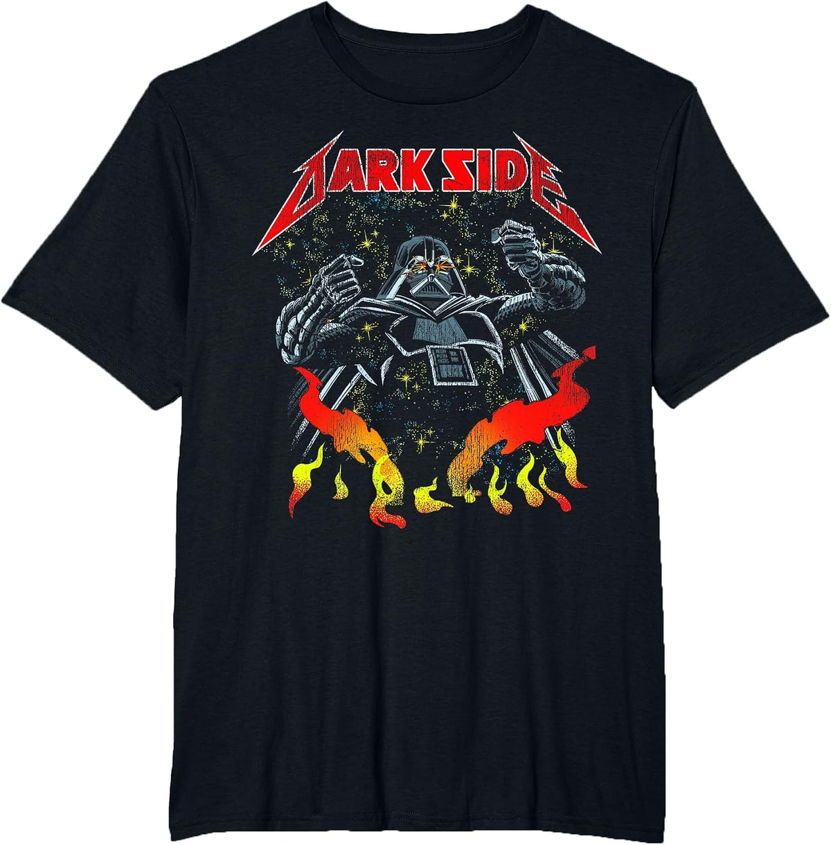 Star Wars Darth Vader Heavy Metal Flames Vintage Disney+ T-Shirt - Black