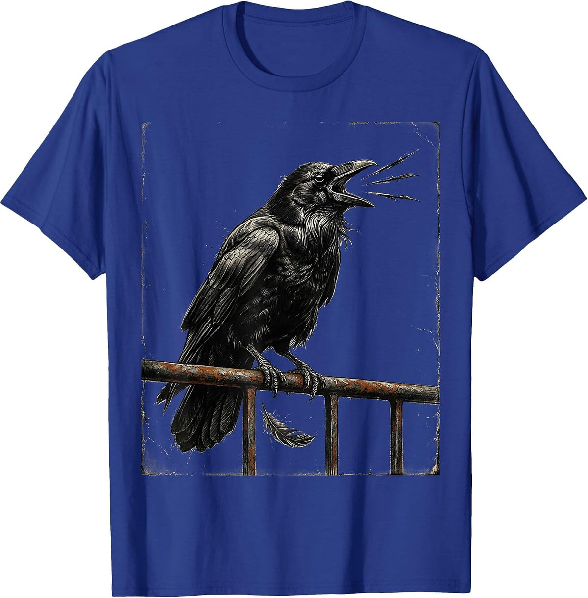 Men's Distressed Crow Feather Chaos Gothic Dark Humor T-Shirt - Royal Blue