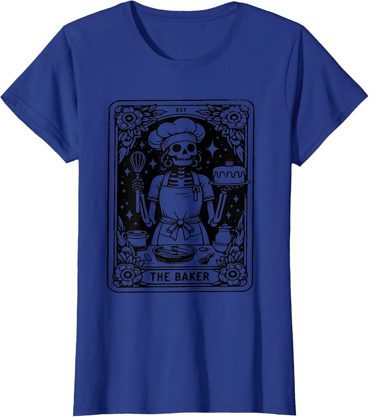 The Baker Tarot Card Skeleton Baking Skull Cook Witchy Chef T-Shirt - Royal Blue