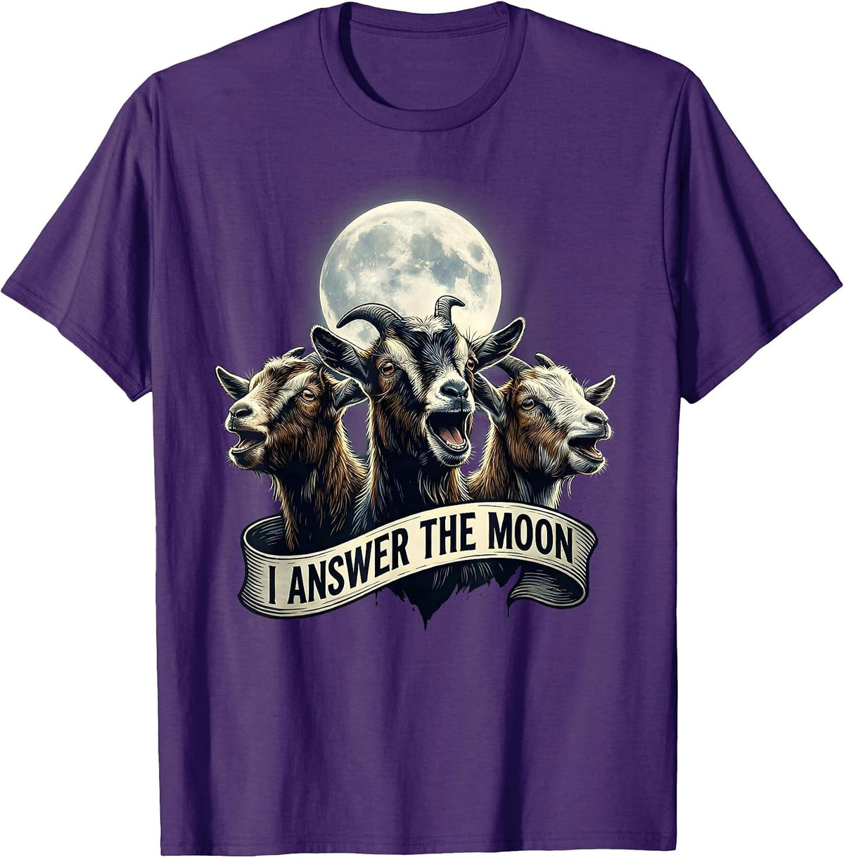I Answer The Moon Funny Pygmy Goat Cursed Meme Parody T-Shirt - Purple