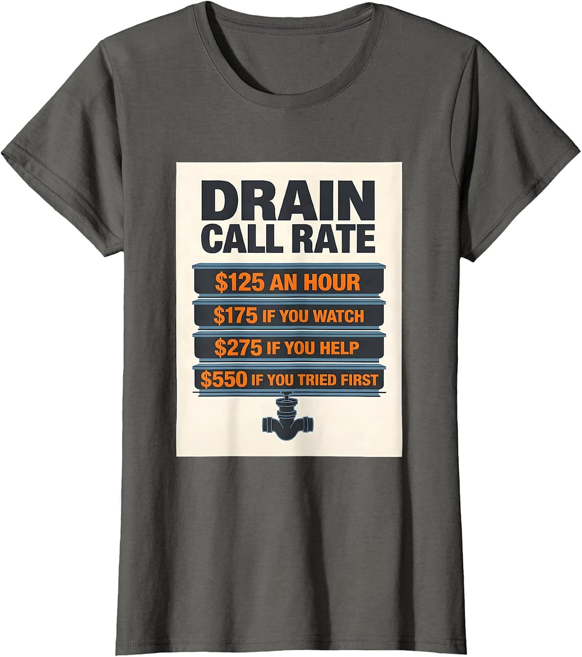Women's Drain Call Rate Funny Plumber Hourly Rate Trade Humor T-Shirt - Asphalt Grey
