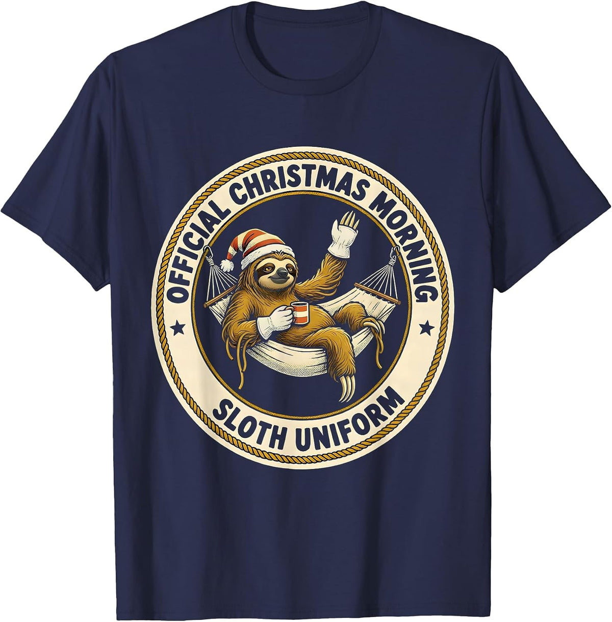 Men's Official Christmas Morning Sloth Uniform Funny T-Shirt - Navy Blue