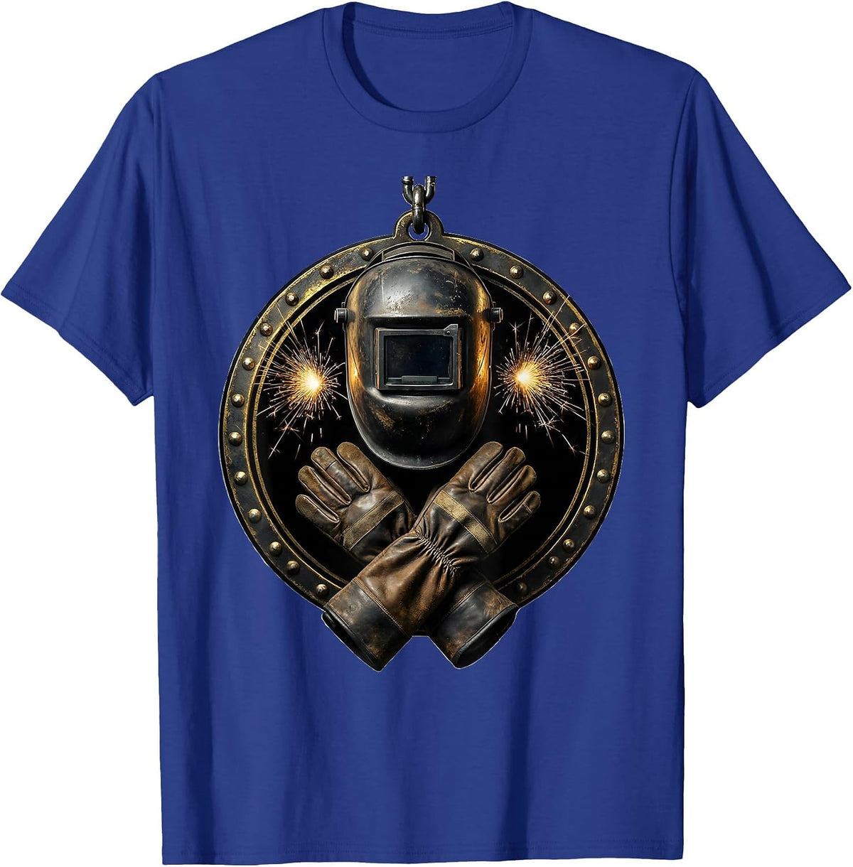 Vintage Welder Helmet and Gauntlets Graphic T-Shirt - Royal Blue