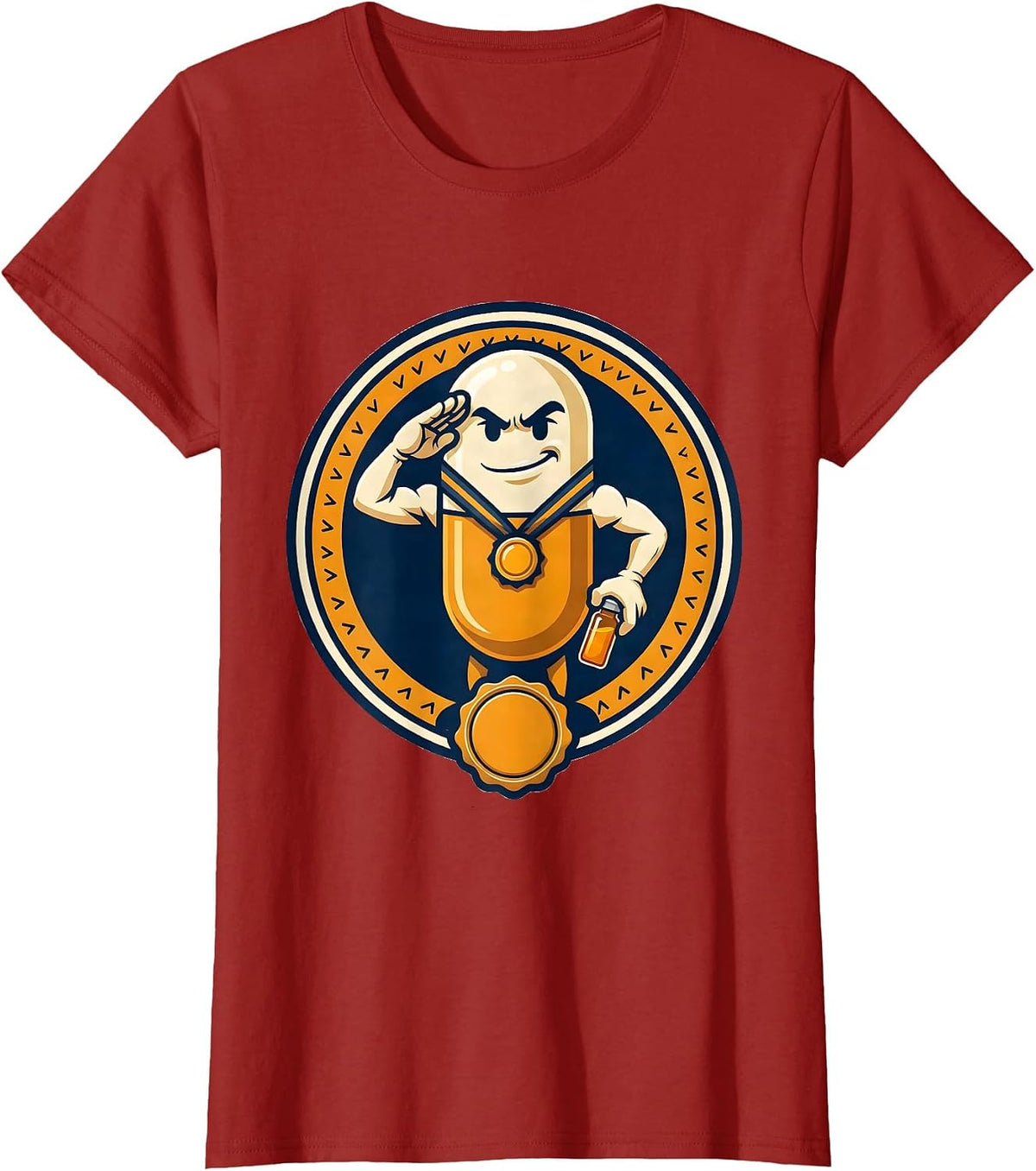 Capsule Mascot Pharmacy Tech Humor Pharmacist Gift T-Shirt, Women, Cranberry Red, Medium - As Pictured
