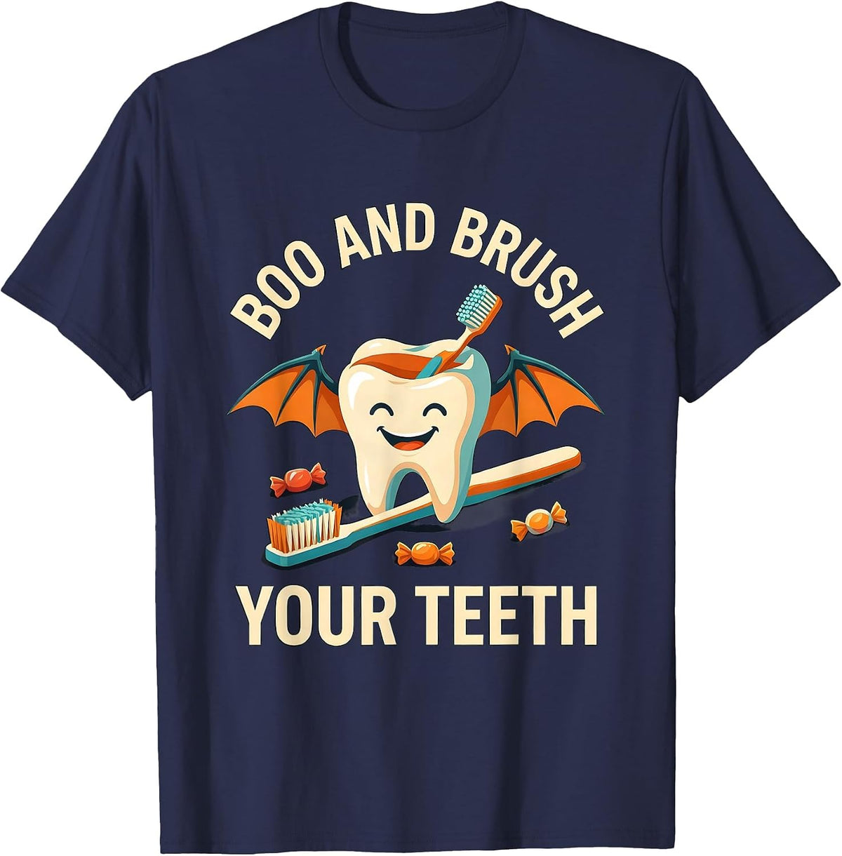 Boo And Brush Your Teeth Playful Halloween Dentist Costume T-Shirt - Navy Blue