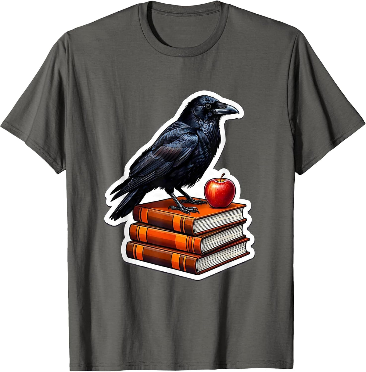 Halloween Crow on Textbooks Teacher Design T-Shirt - Asphalt Grey