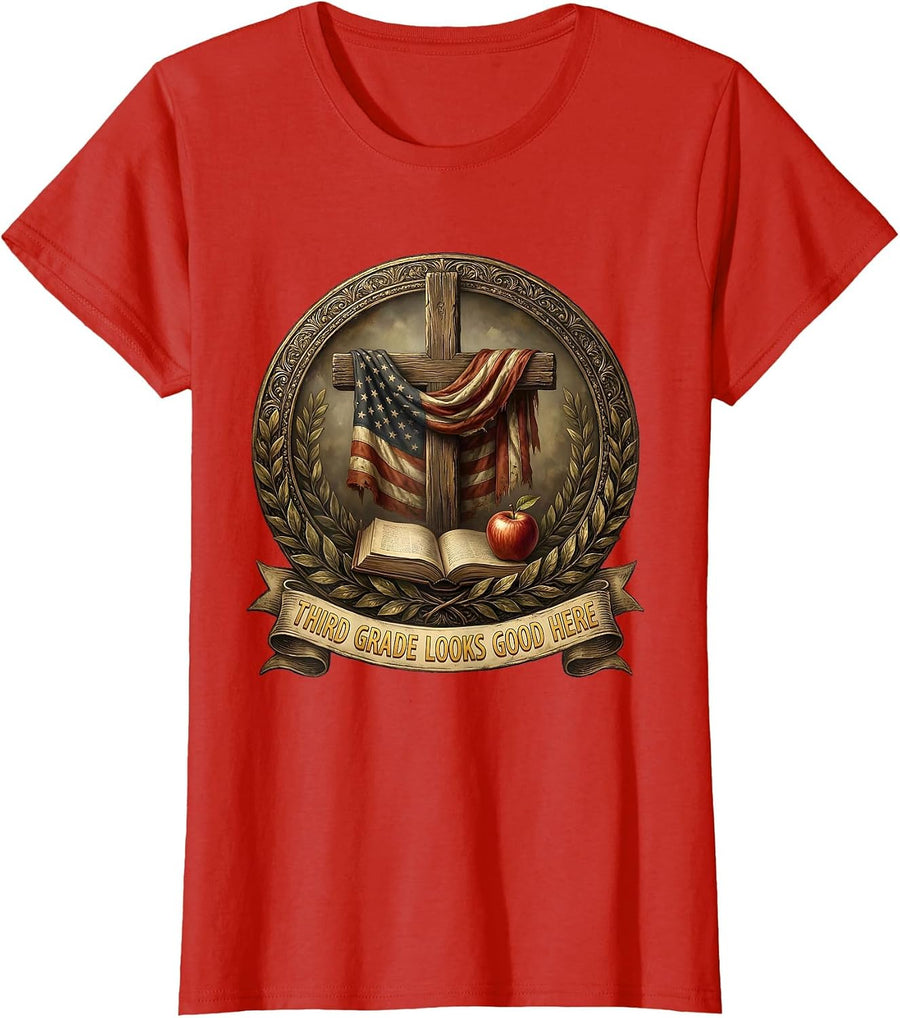 Women's Third Grade Looks Good on Me Teacher Design T-Shirt - Red