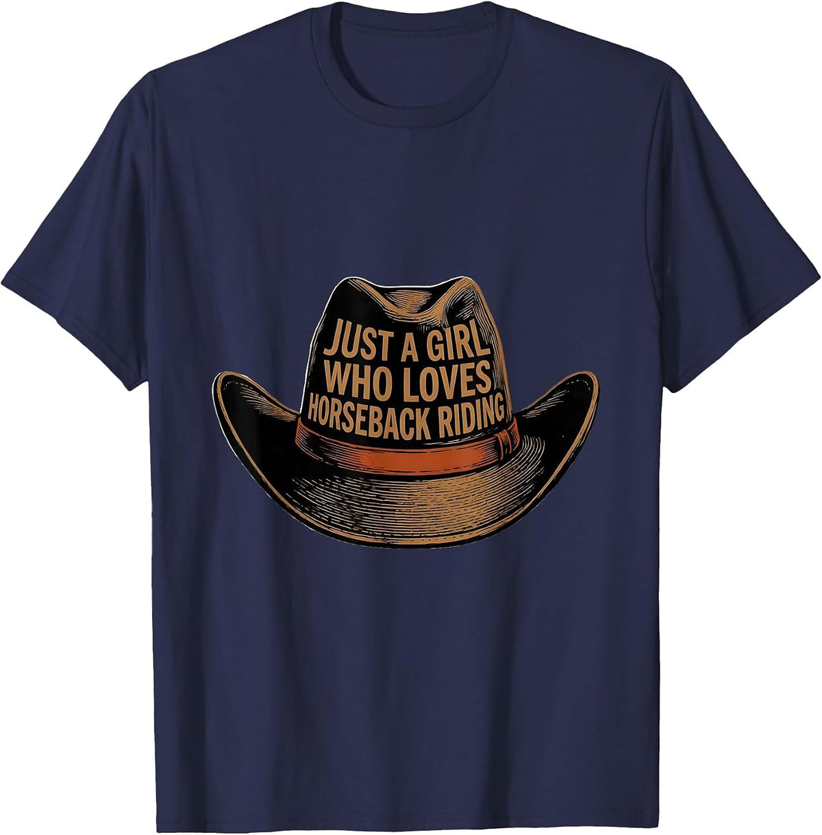 Just A Girl Who Loves Horseback Riding Western Cowgirl Rodeo T-Shirt - Navy Blue