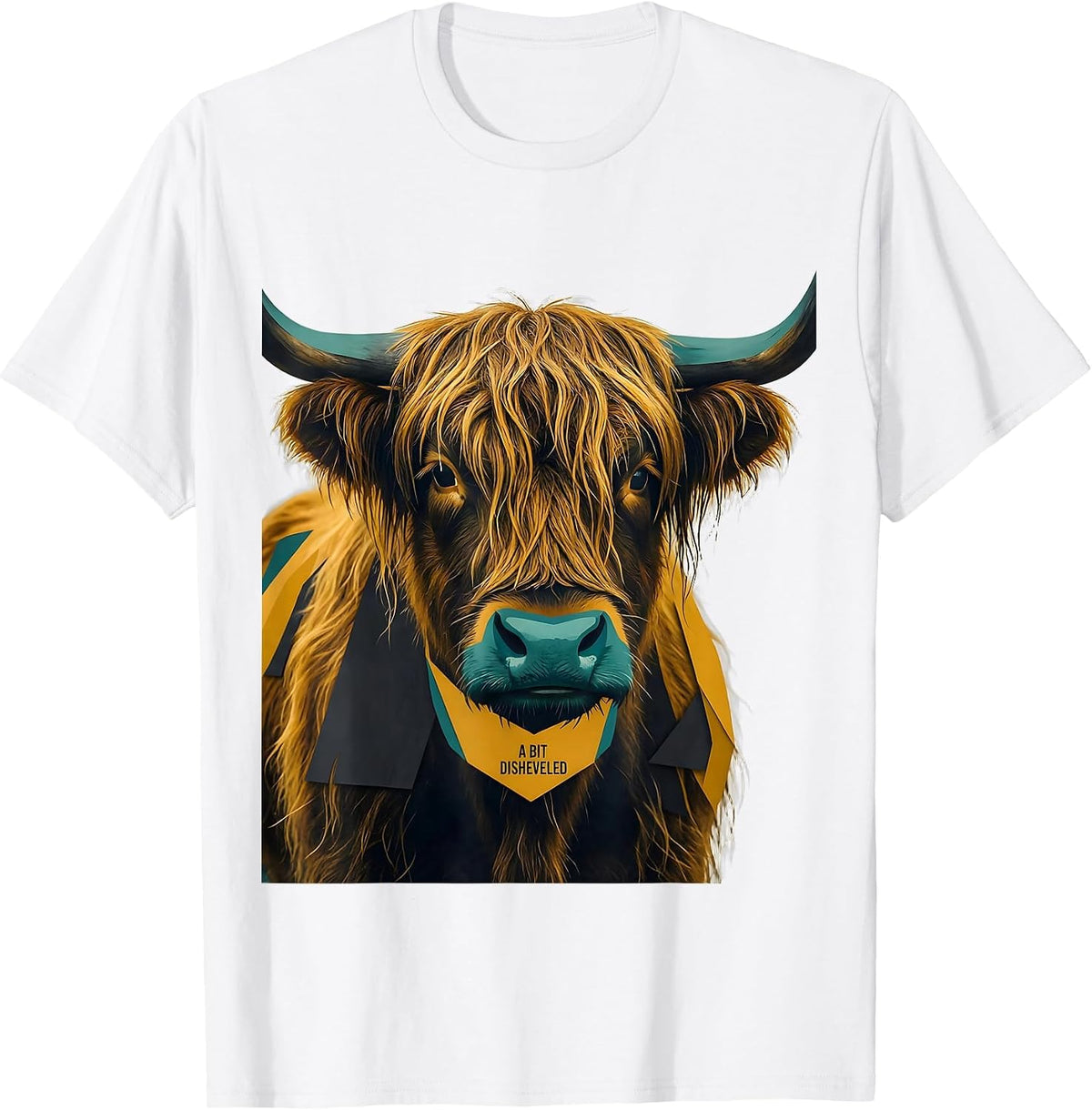 Men's A Bit Disheveled Midcentury Modern Highland Cow Funny T-Shirt - White