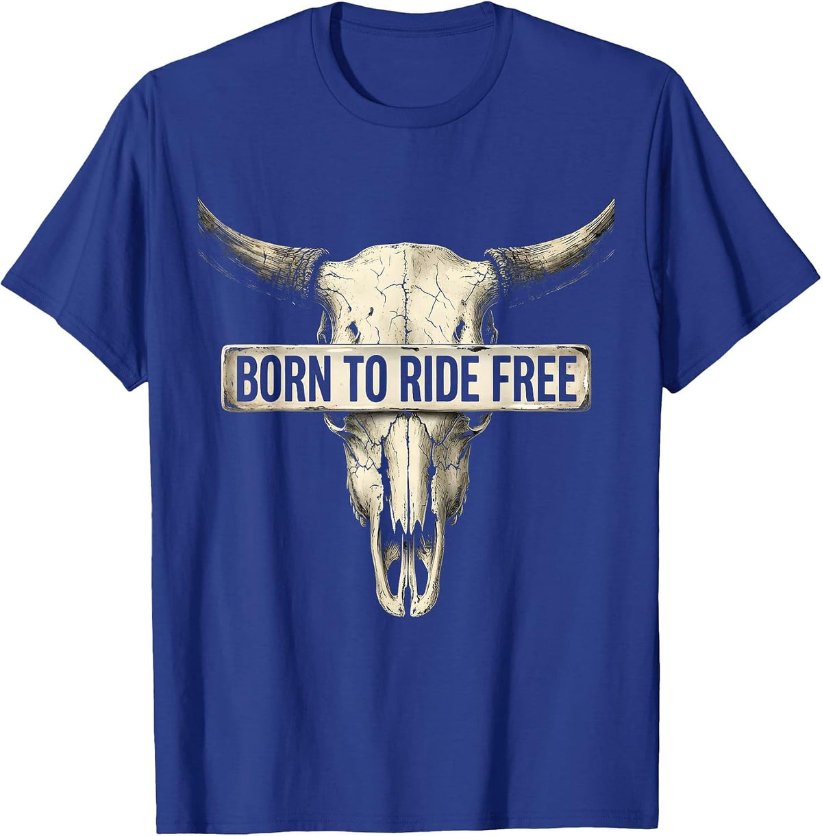 Born to Ride Free Cowgirl Western Design T-Shirt - Royal Blue