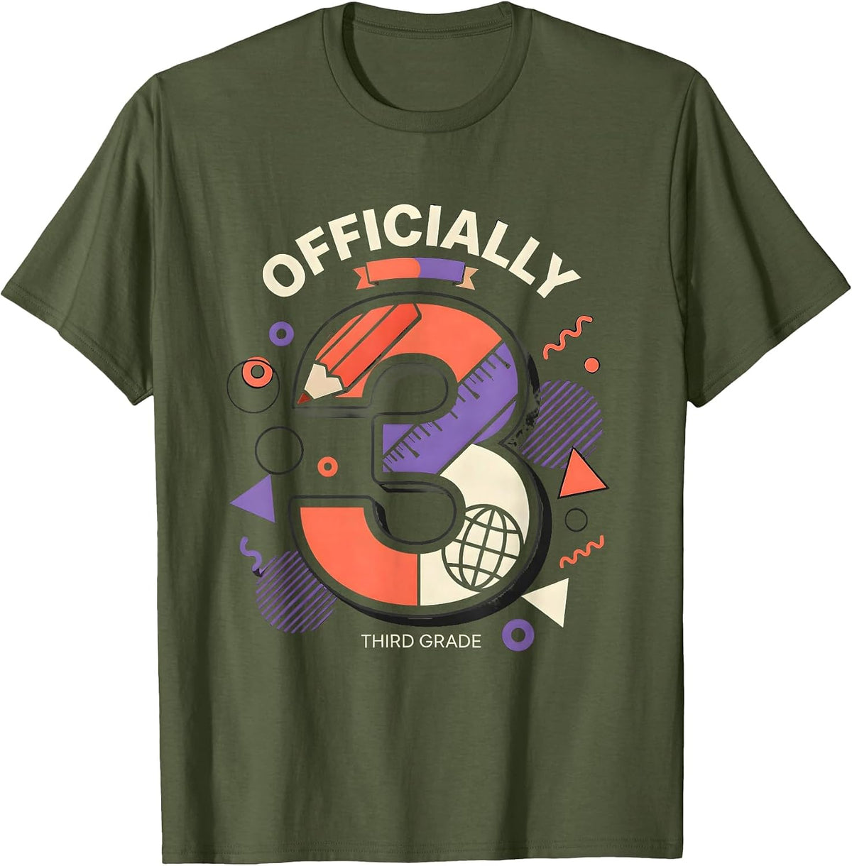 Officially Third Grade Memphis Postmodern Teacher Back To T-Shirt - Olive Green