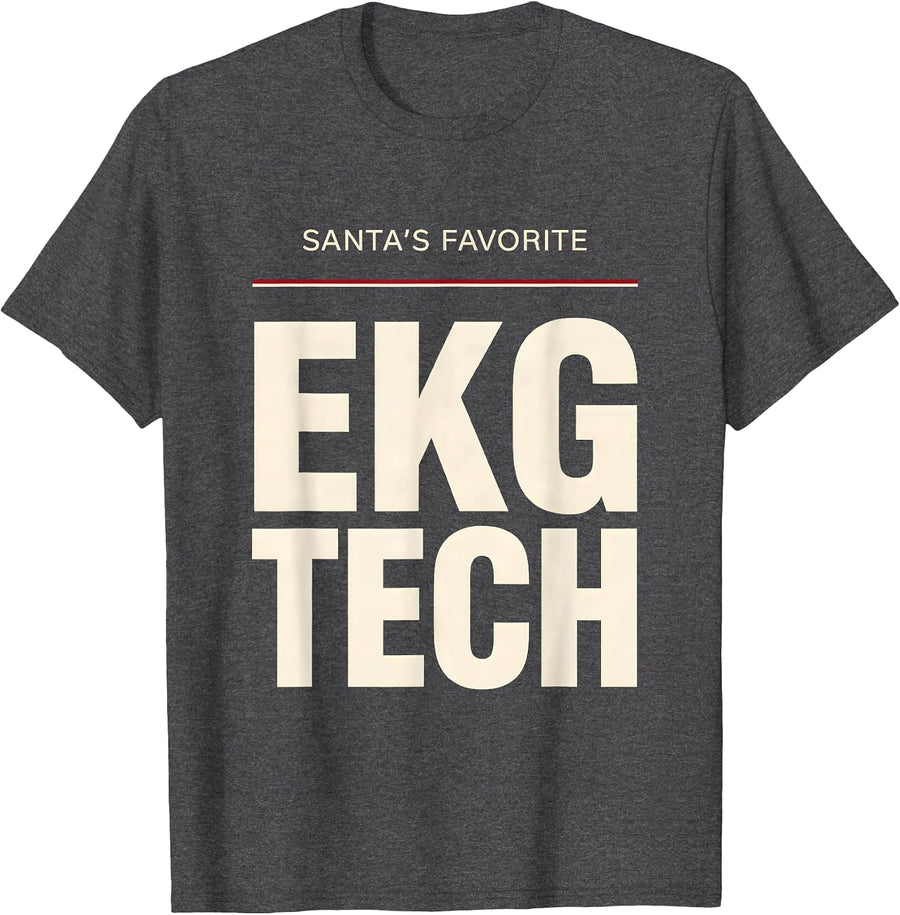 Men's Santa's Favorite EKG Tech Funny Medical Tech Christmas T-Shirt - Dark Heather Grey