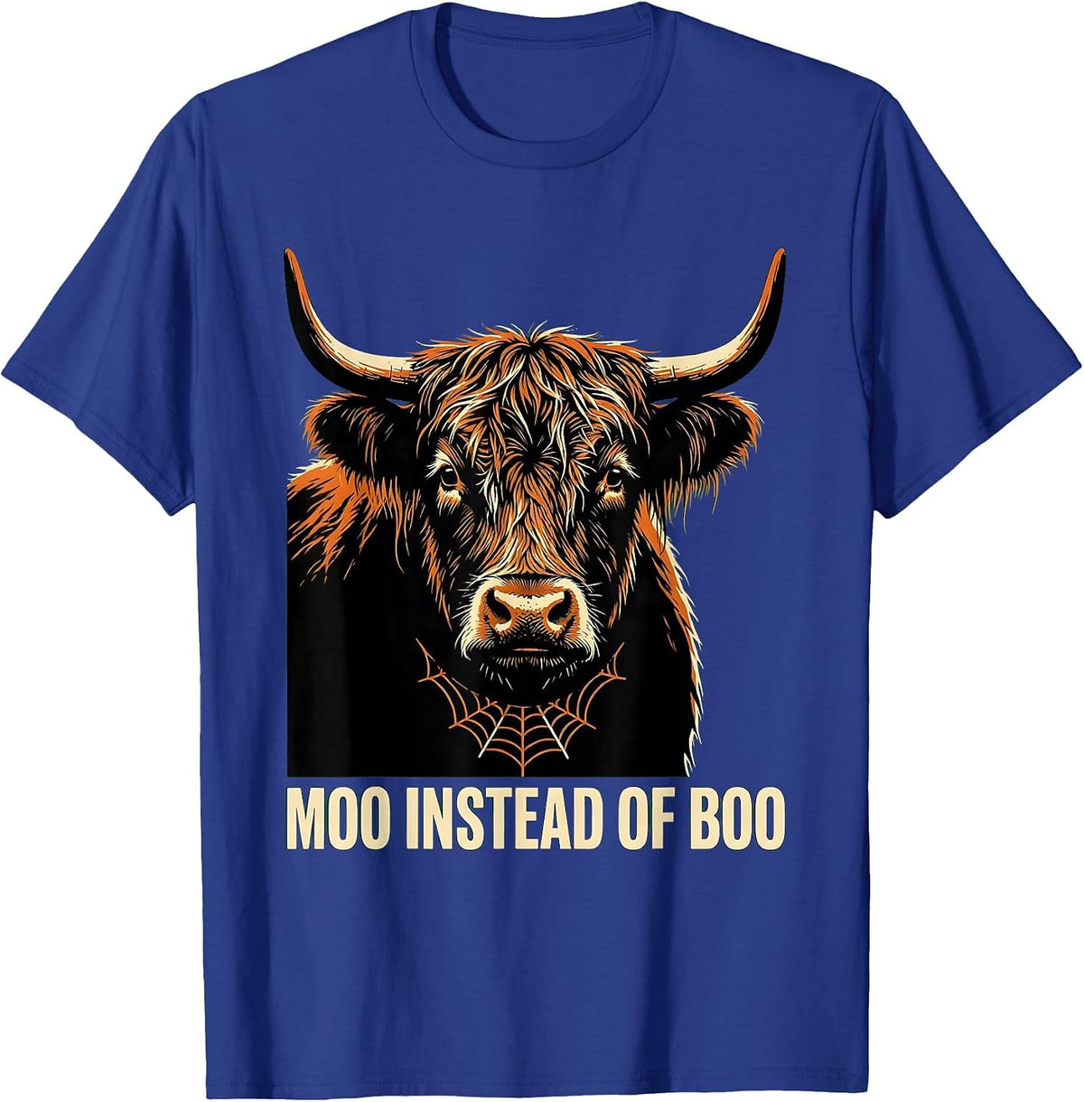 Moo Instead Of Boo Funny Highland Cow Halloween Humor T-Shirt - Royal Blue