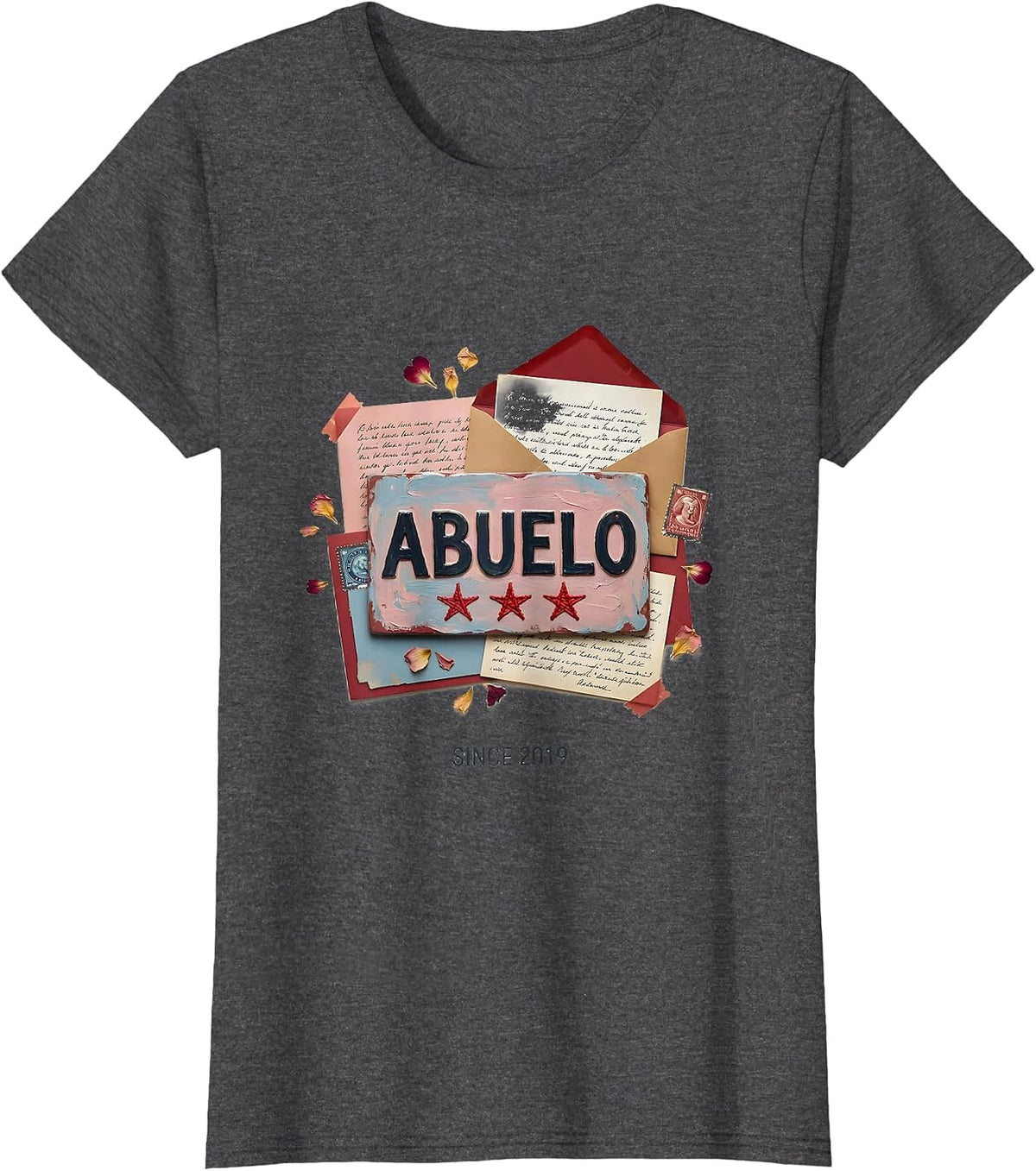 Women's Abuelo Since 2019 Funny Grandpa Birth Announcement T-Shirt - Dark Heather Grey