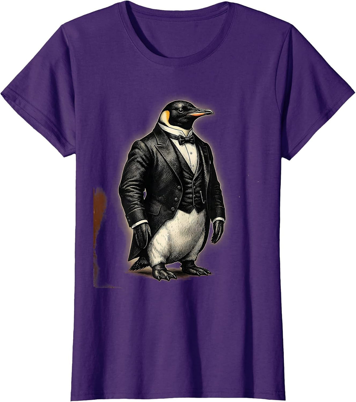 Women's Penguin in a Tuxedo Funny Formal Suit Graphic T-Shirt - Purple