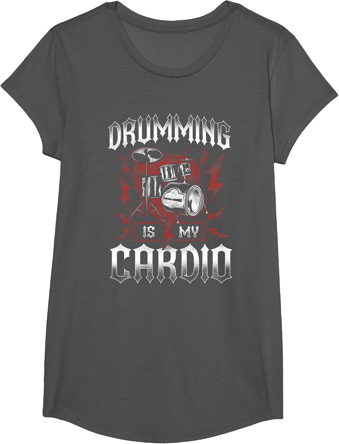 Drummer Drum Set Vintage Drumming is My Cardio T-Shirt - Girls Asphalt Grey