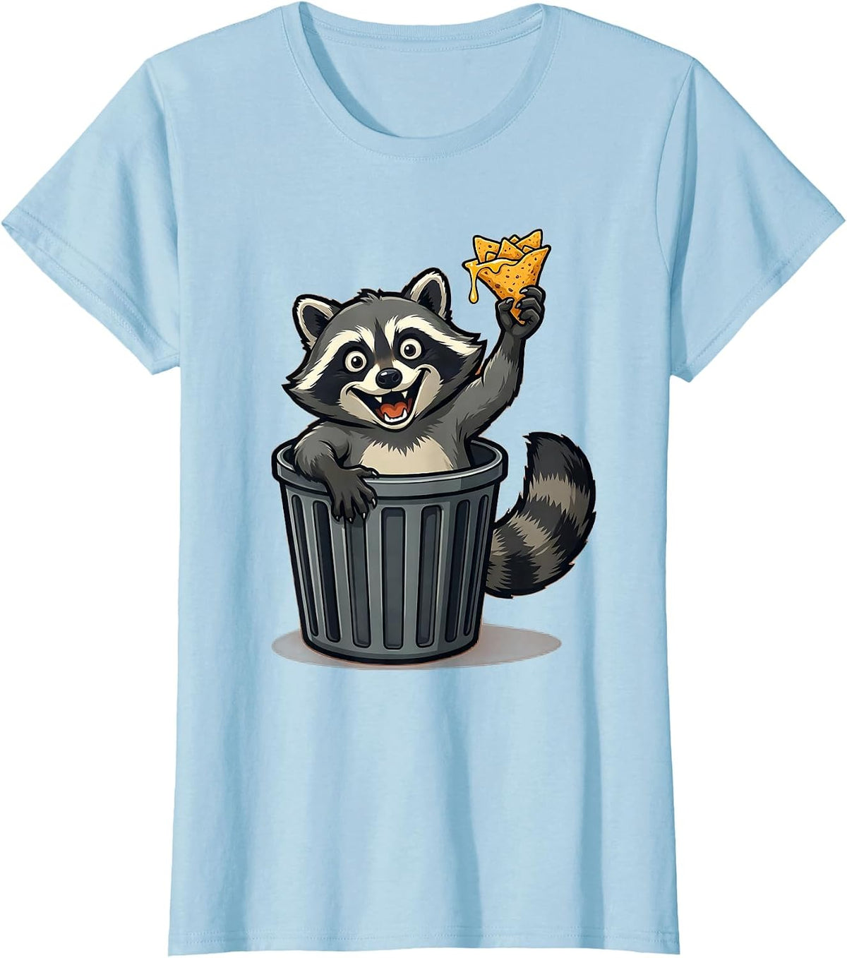 Raccoon Stealing Nachos Funny Trash Can Design T-Shirt - Baby Blue